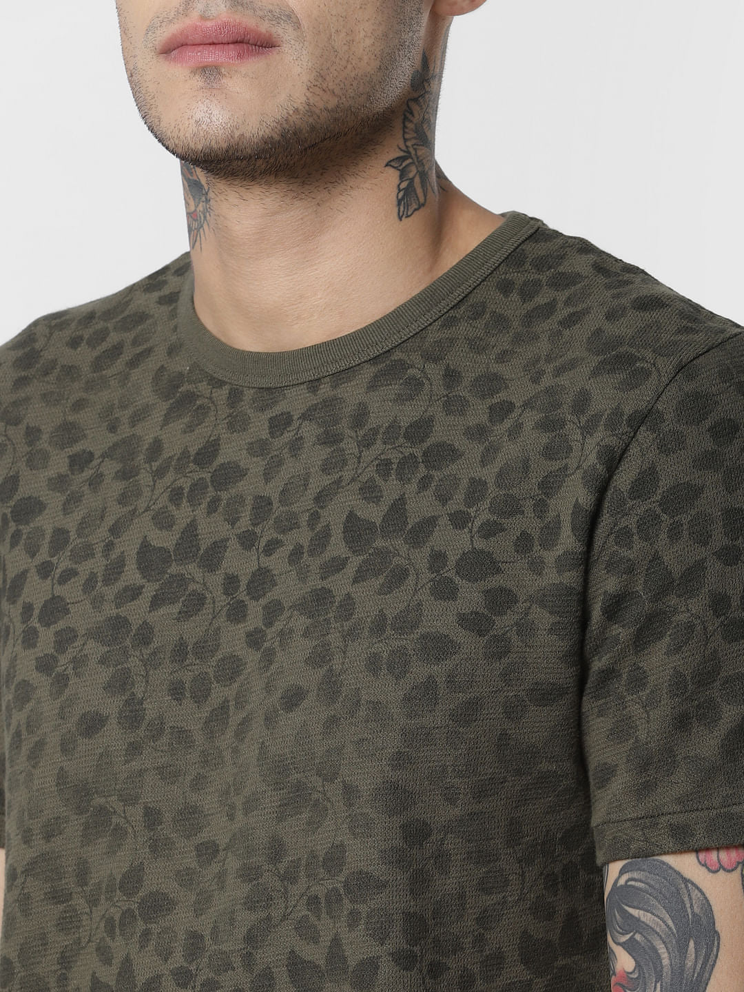 Green All Over Print Crew Neck T-Shirt