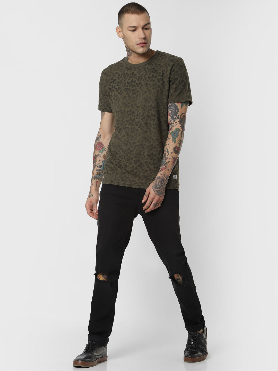 Green All Over Print Crew Neck T-Shirt