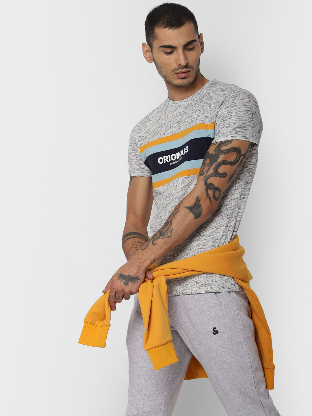 Light Grey Logo Print Crew Neck T-Shirt - S