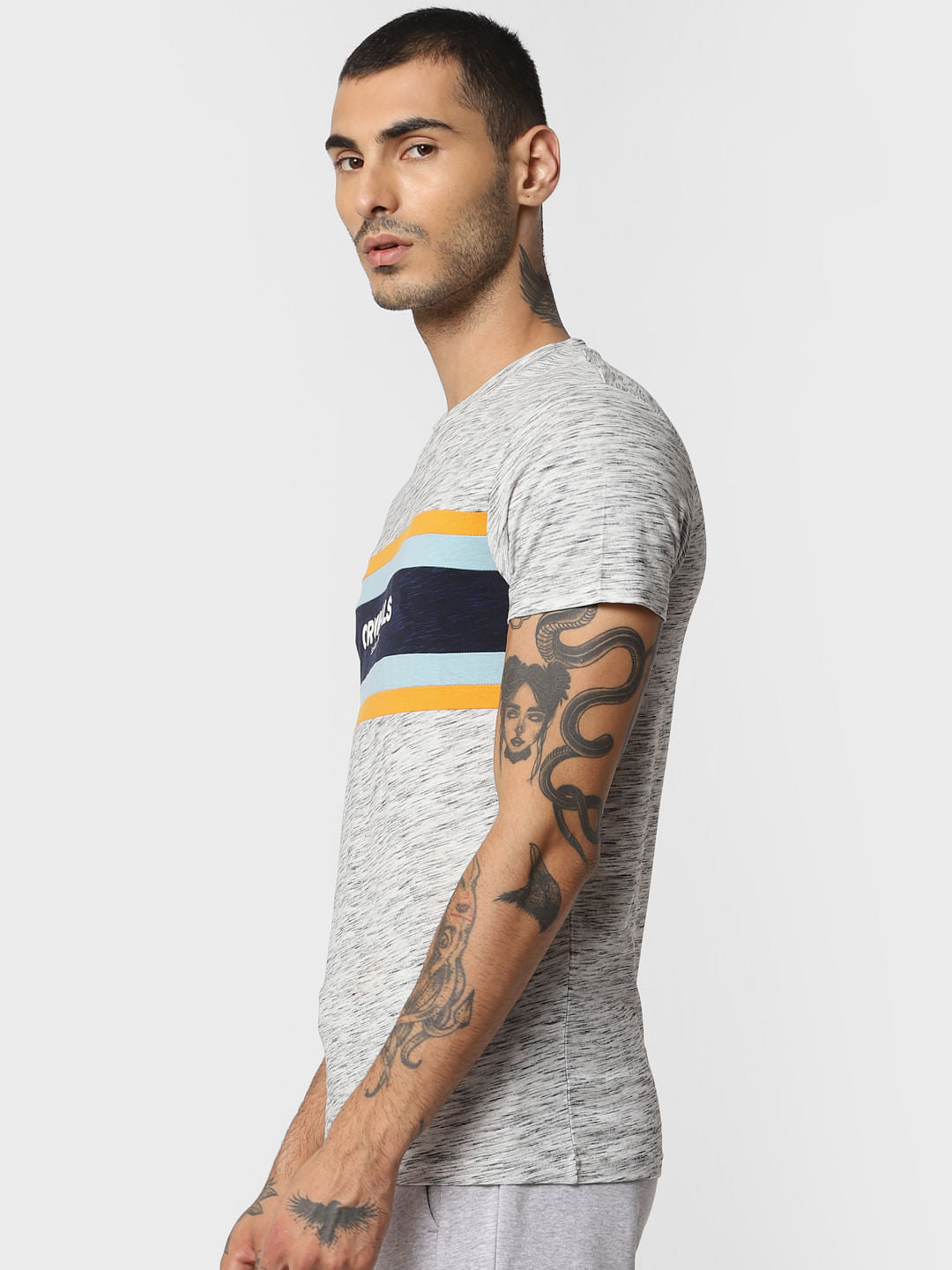 Light Grey Logo Print Crew Neck T-Shirt