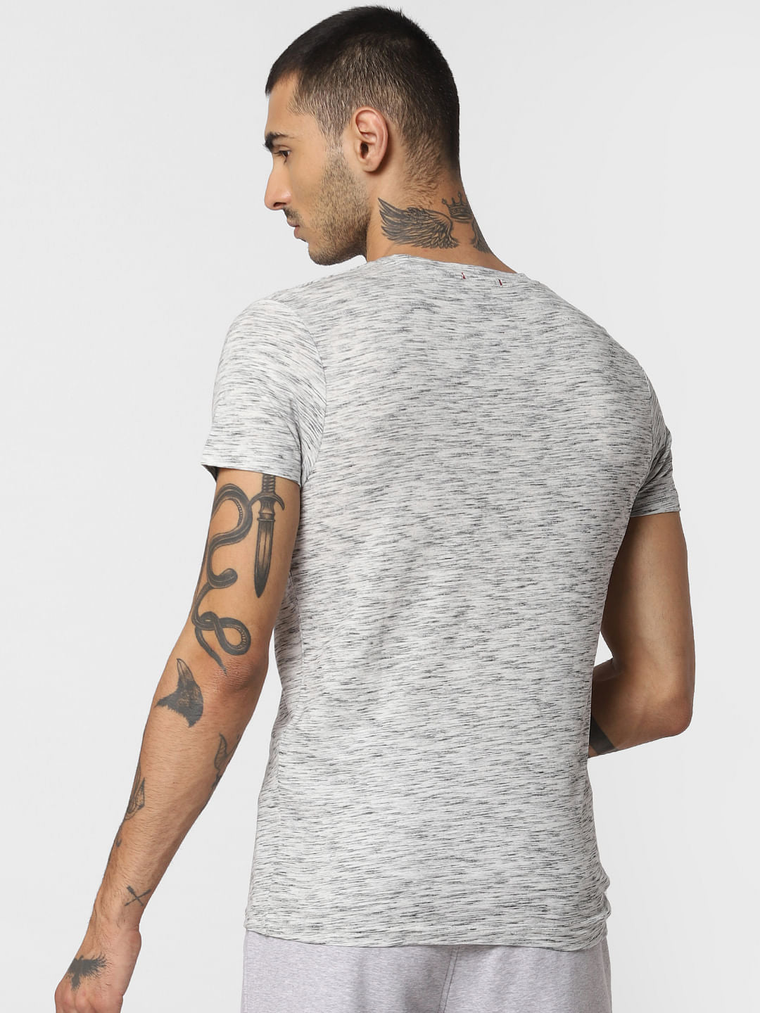 Light Grey Logo Print Crew Neck T-Shirt