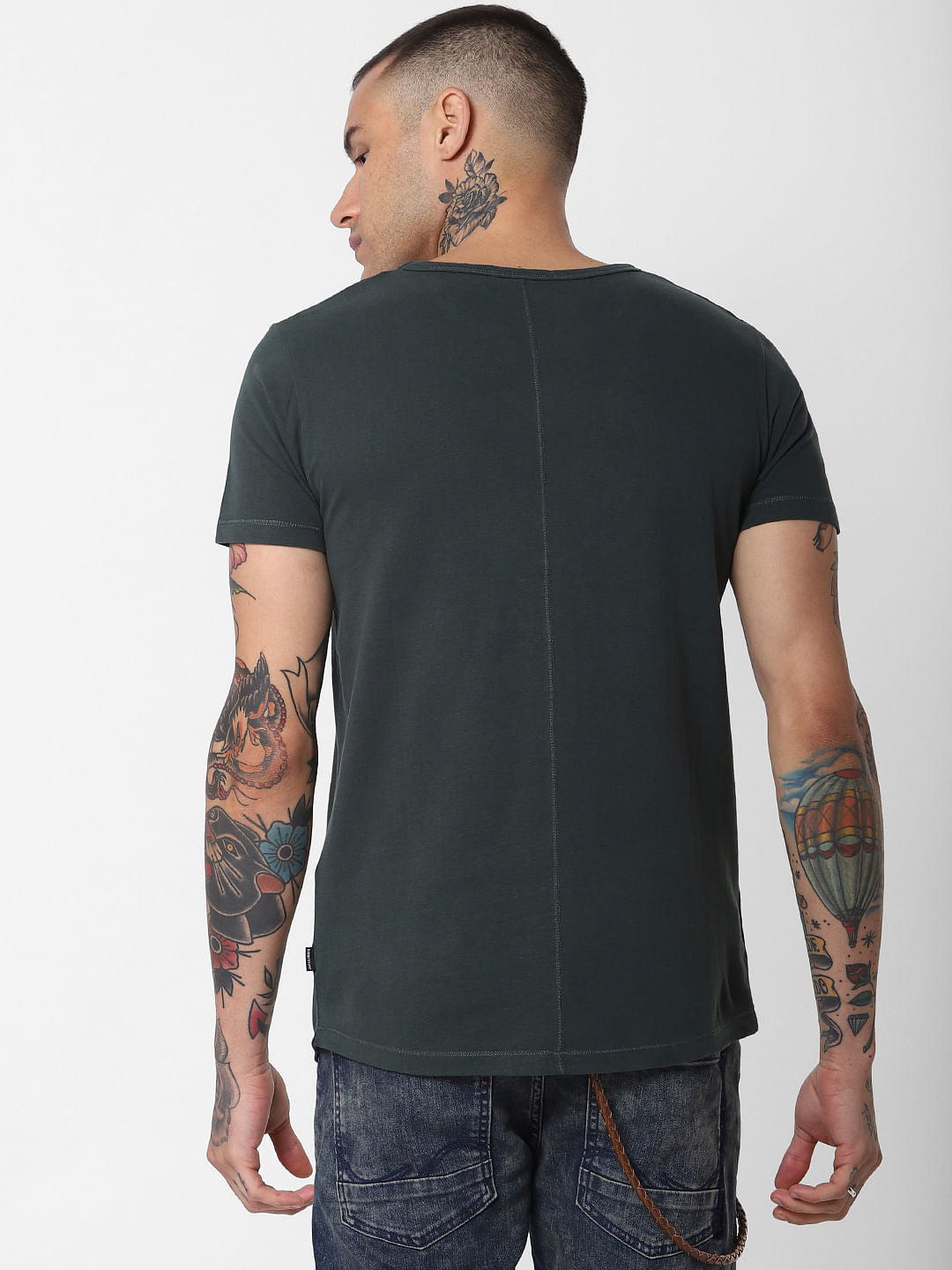 Dark Green Graphic Print Crew Neck T-Shirt