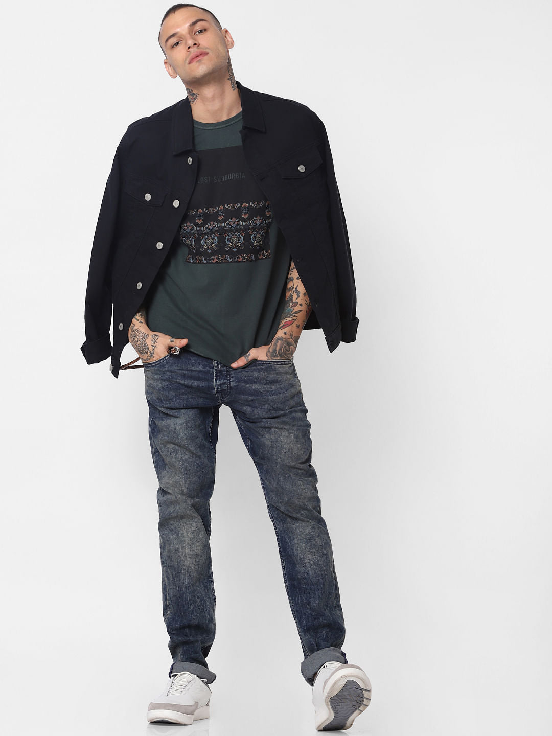 Dark Green Graphic Print Crew Neck T-Shirt