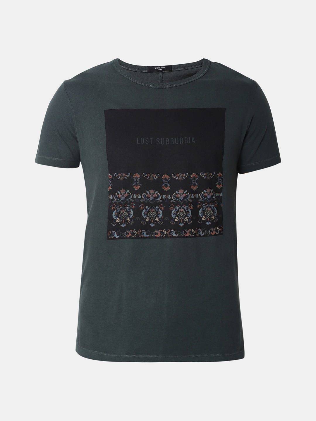 Dark Green Graphic Print Crew Neck T-Shirt