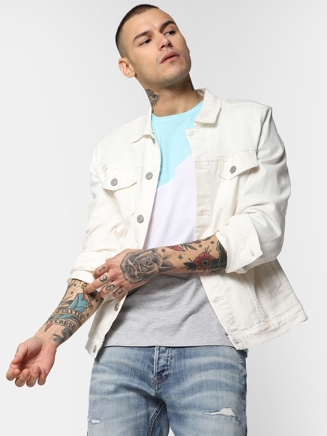 Blue Colourblocked Crew Neck T-Shirt - S