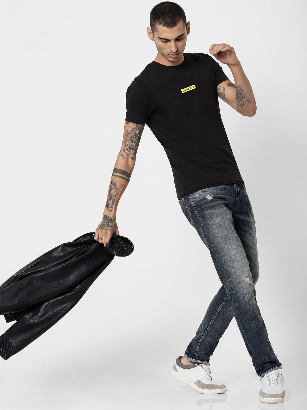 Black Logo Print Crew Neck T-Shirt - S