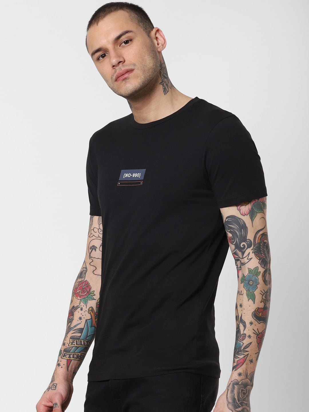 Black Graphic Print Crew Neck T-Shirt