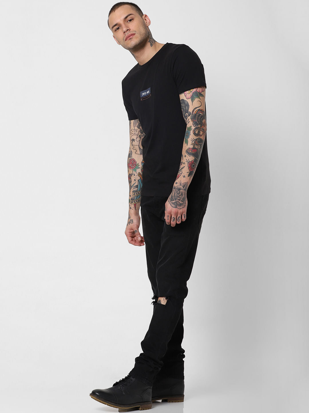Black Graphic Print Crew Neck T-Shirt