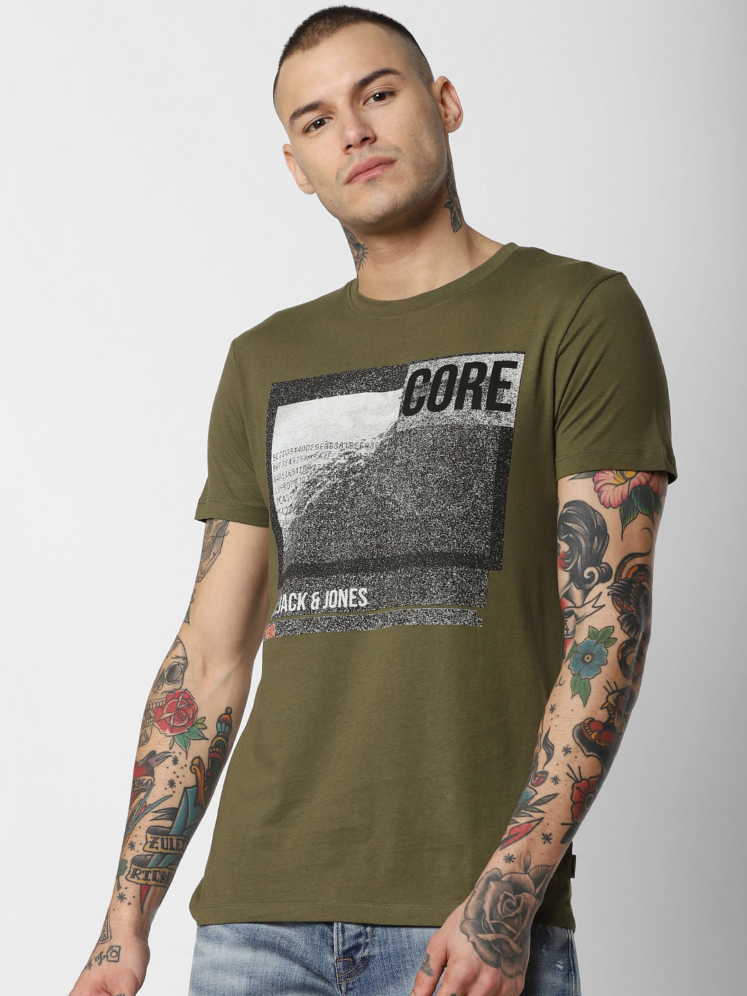Green Logo Print Crew Neck T-Shirt