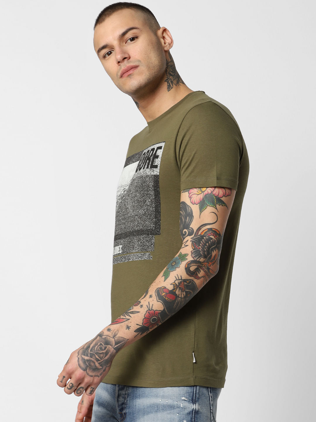 Green Logo Print Crew Neck T-Shirt