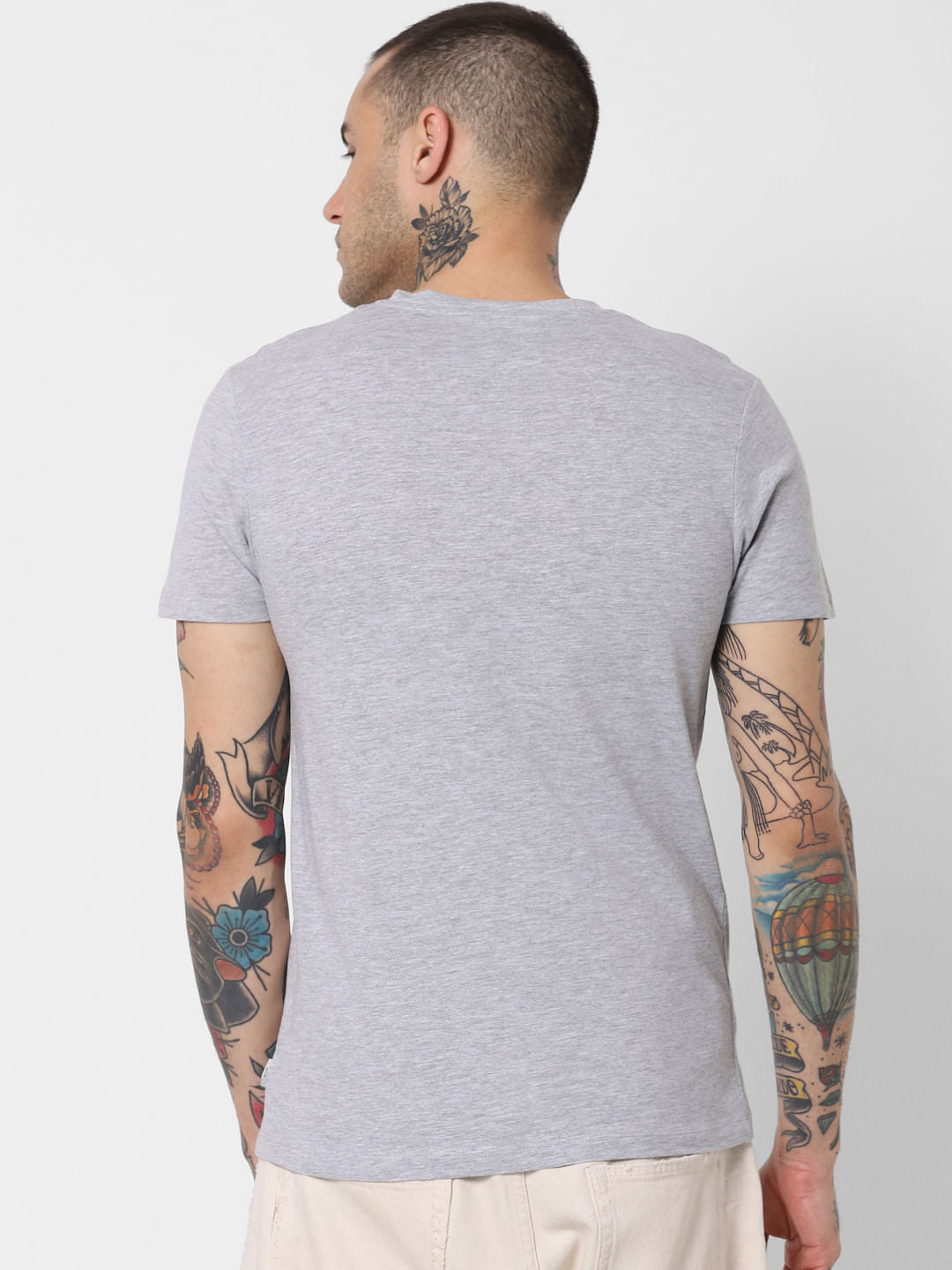 Grey Graphic Print Crew Neck T-Shirt