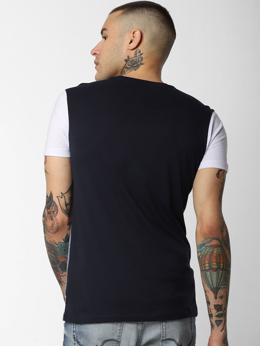 White Colourblocked Crew Neck T-Shirt
