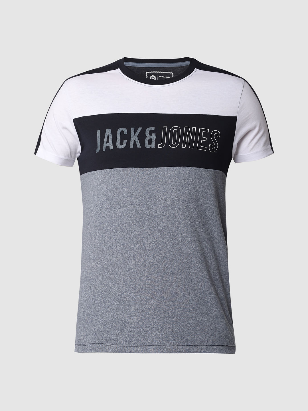 White Colourblocked Crew Neck T-Shirt