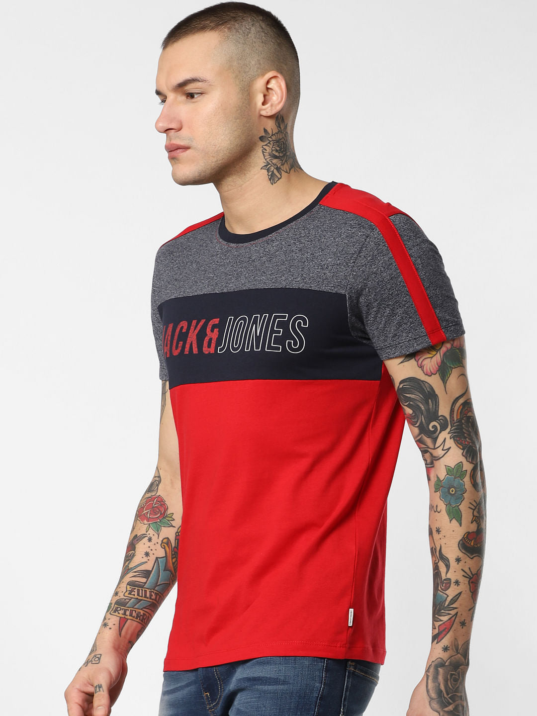 Red Colourblocked Crew Neck T-Shirt