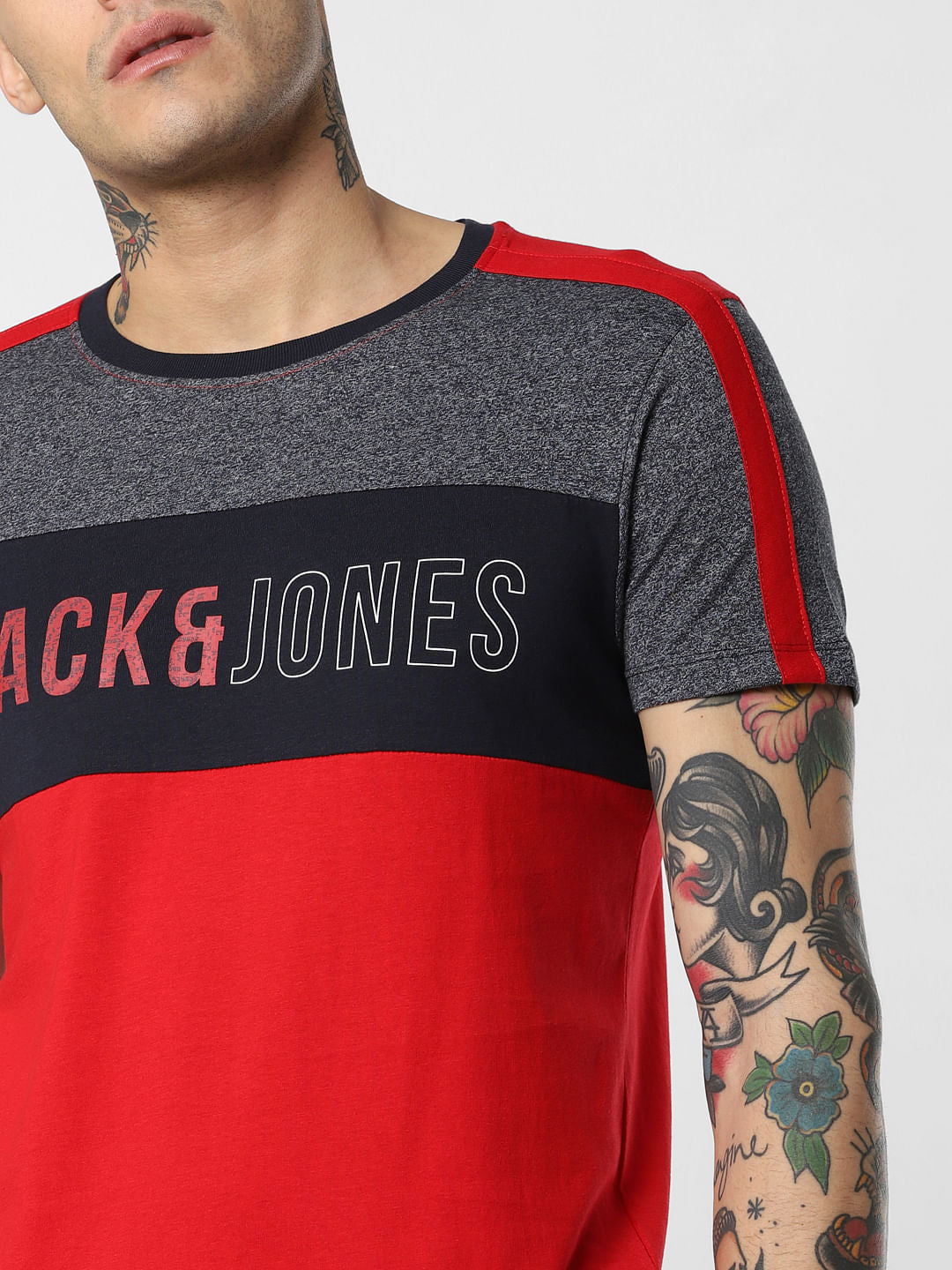 Red Colourblocked Crew Neck T-Shirt