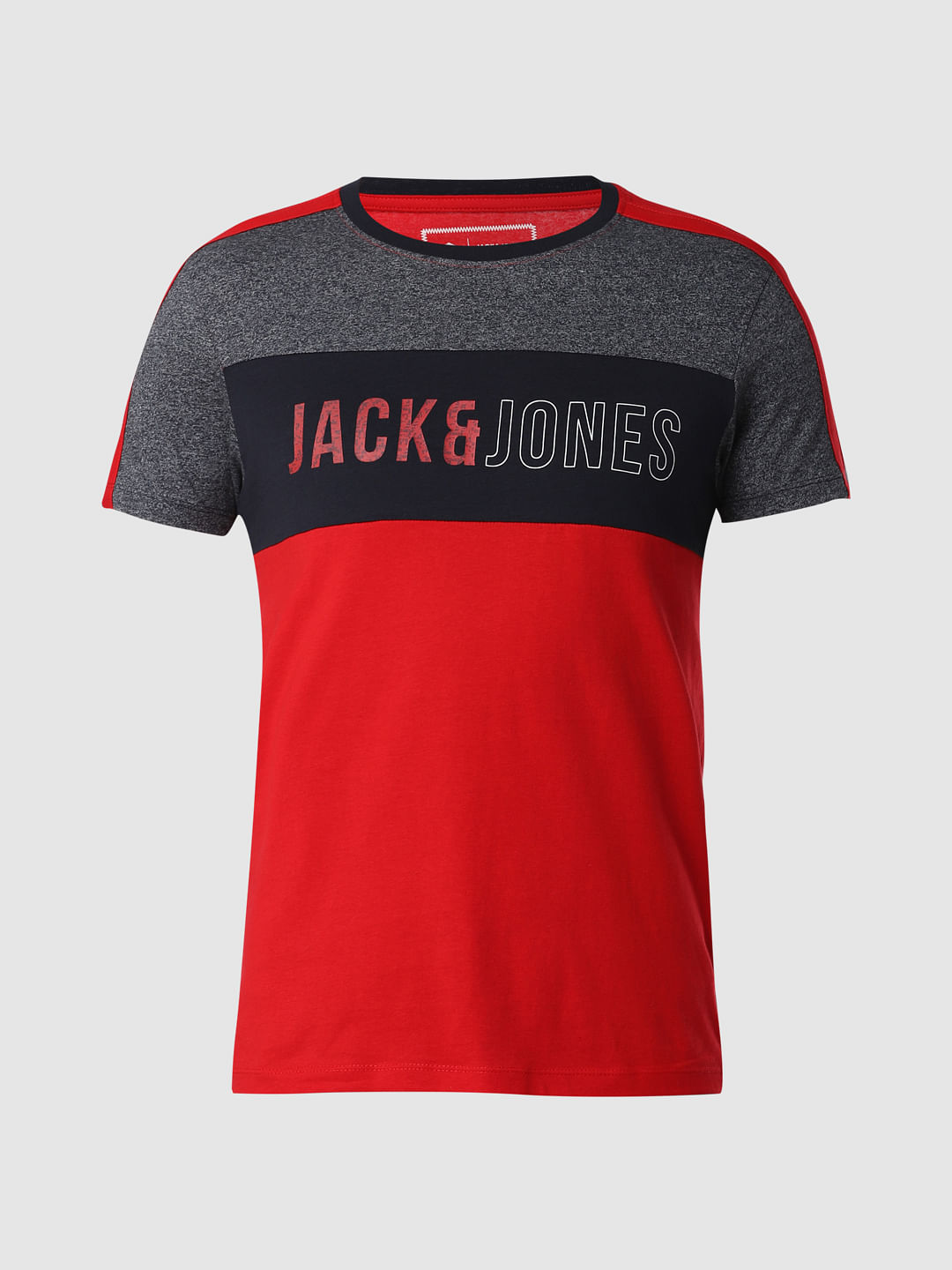 Red Colourblocked Crew Neck T-Shirt