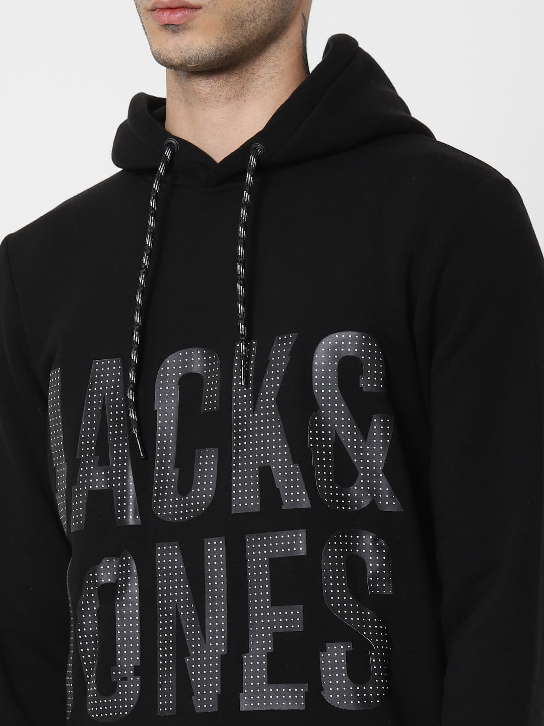 Black Logo Print Hooded Sweatshirt