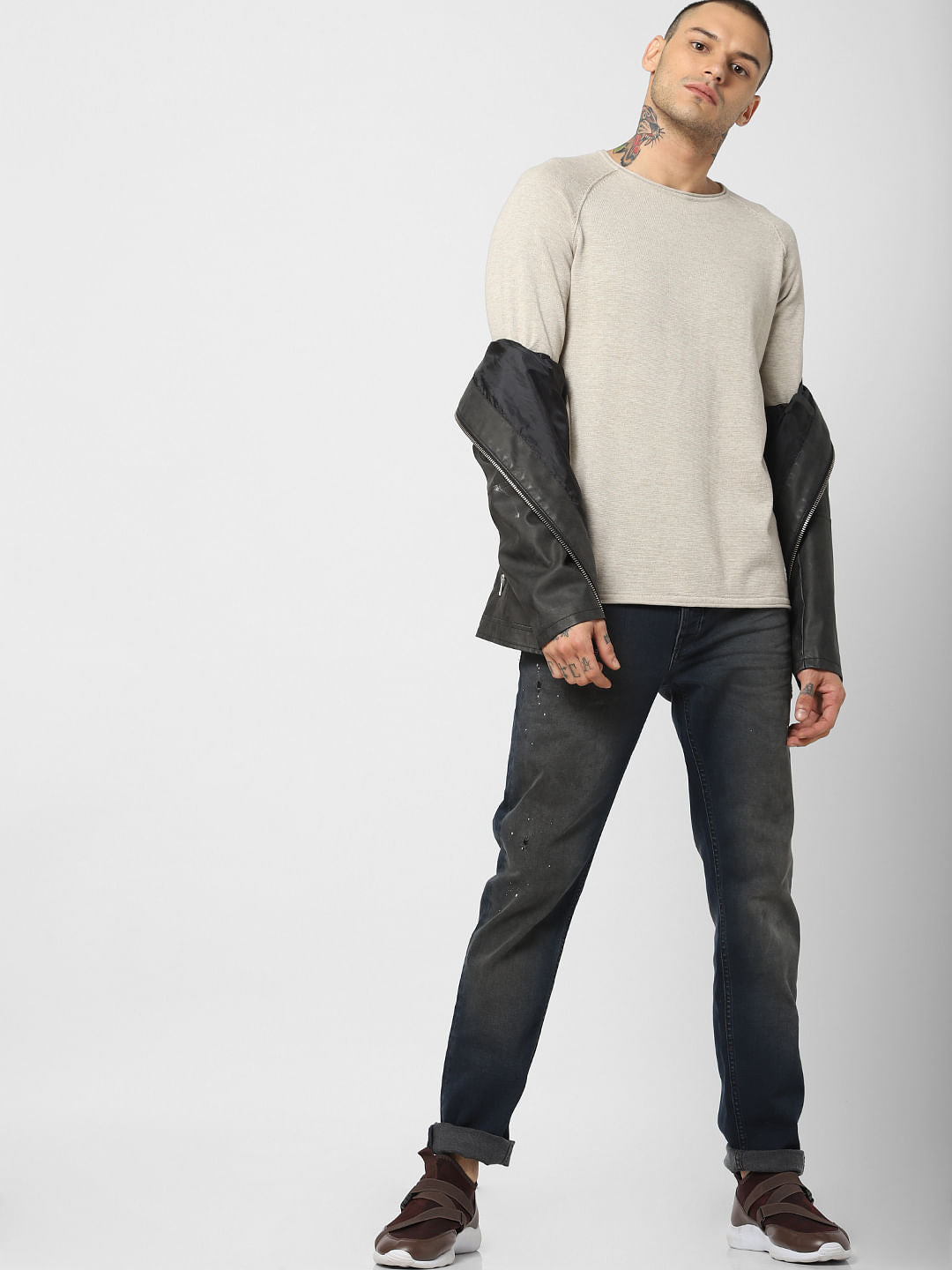 Cream Crew Neck Pullover - S