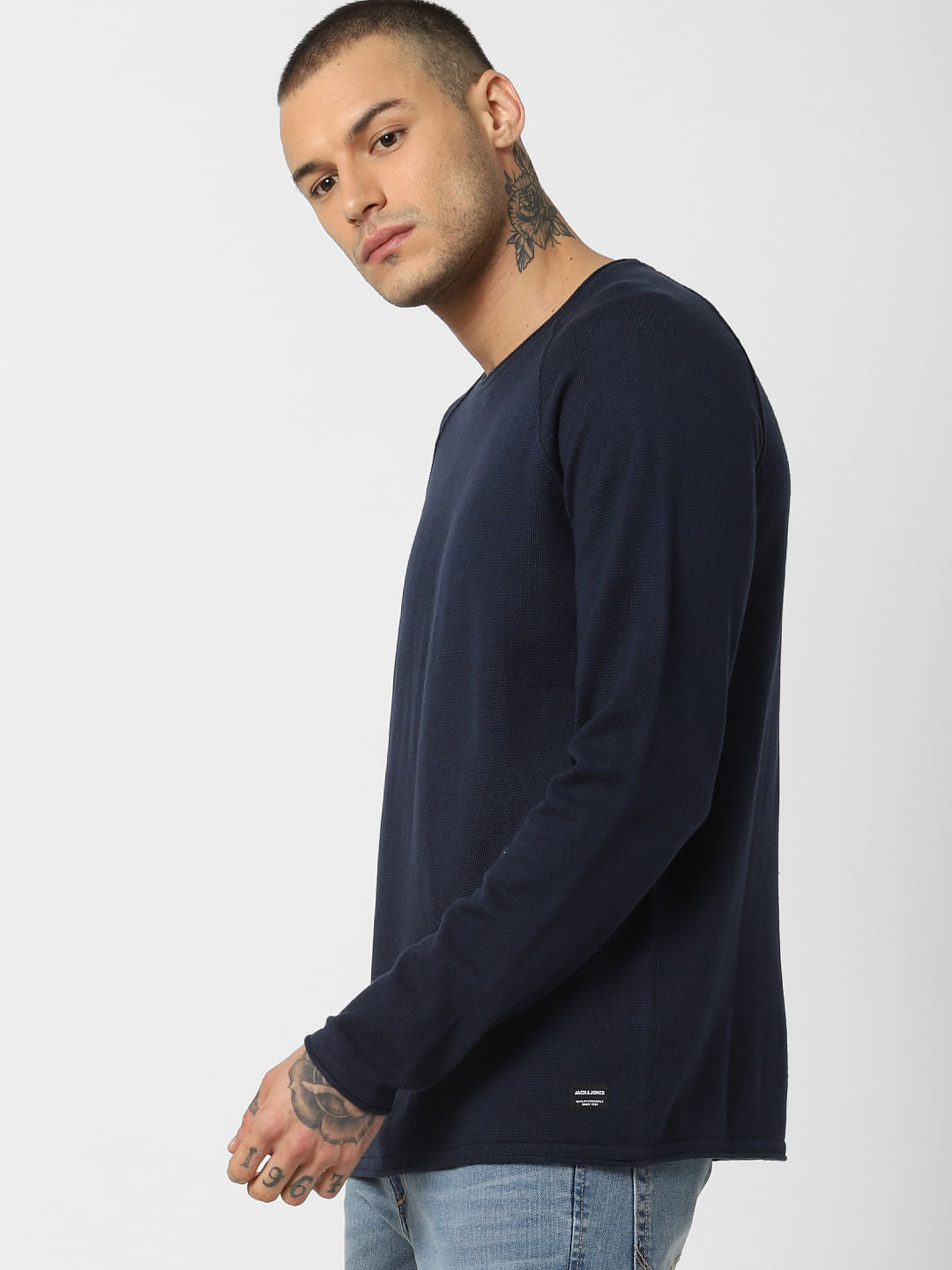 Navy Blue Crew Neck Pullover