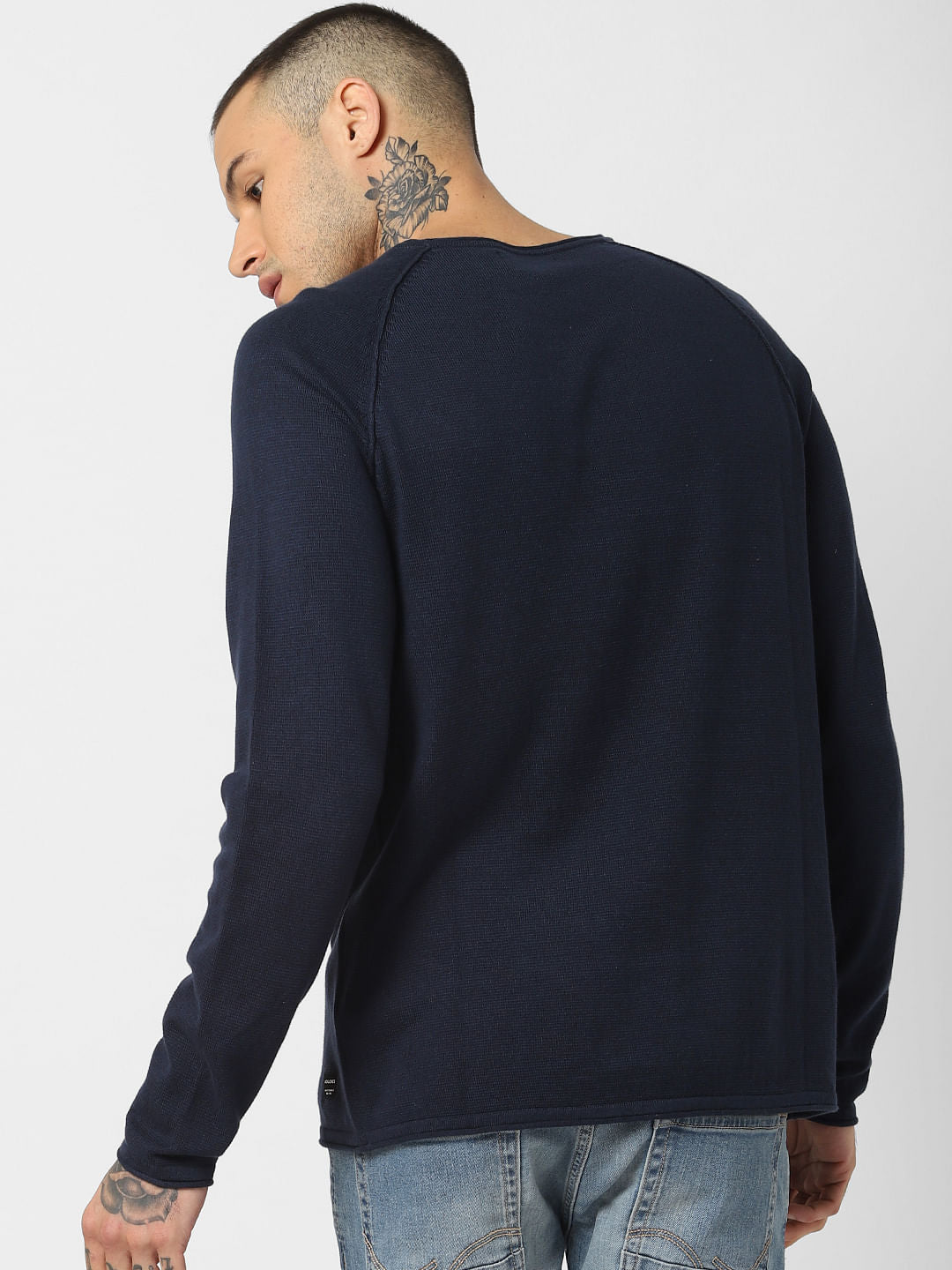 Navy Blue Crew Neck Pullover