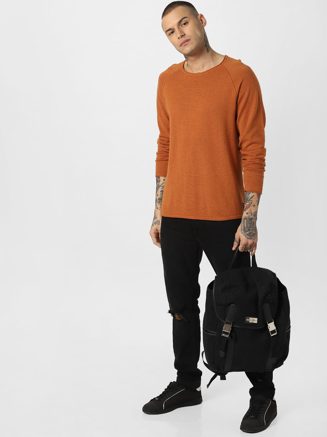 Brown Crew Neck Pullover - S