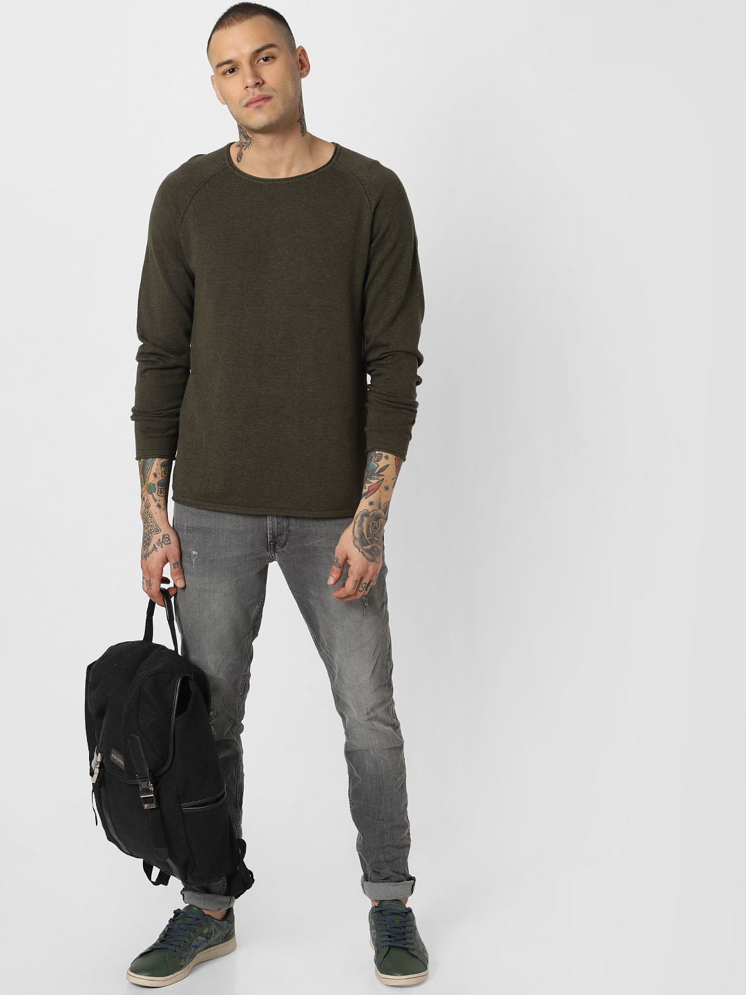 Olive Crew Neck Pullover - S