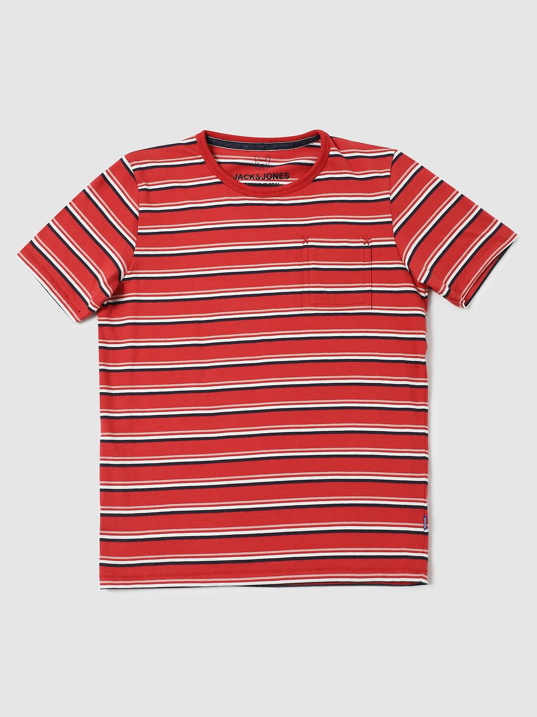 Boys Red Striped Crew Neck T-shirt - 128/8Y