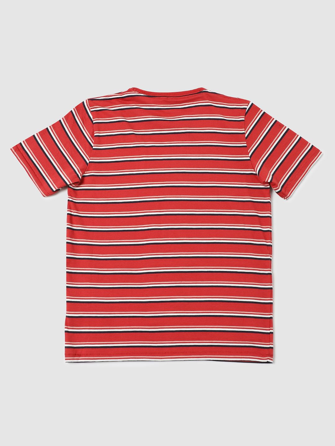 Boys Red Striped Crew Neck T-shirt