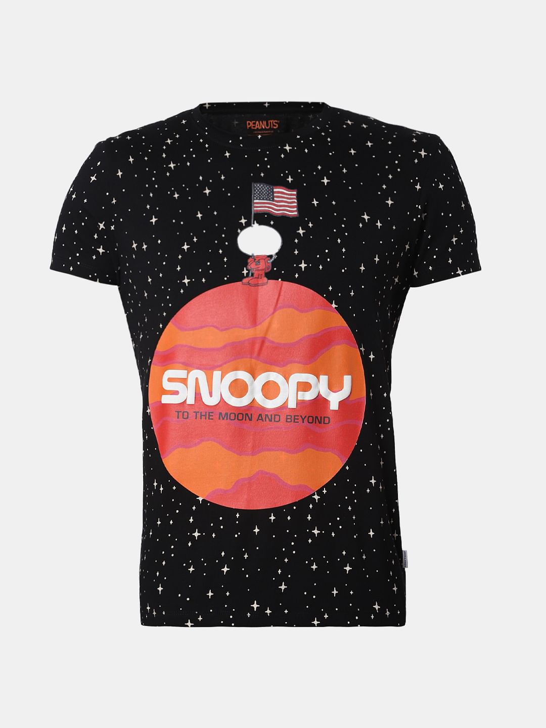 X Snoopy Black Snoopy Print Crew Neck T-Shirt