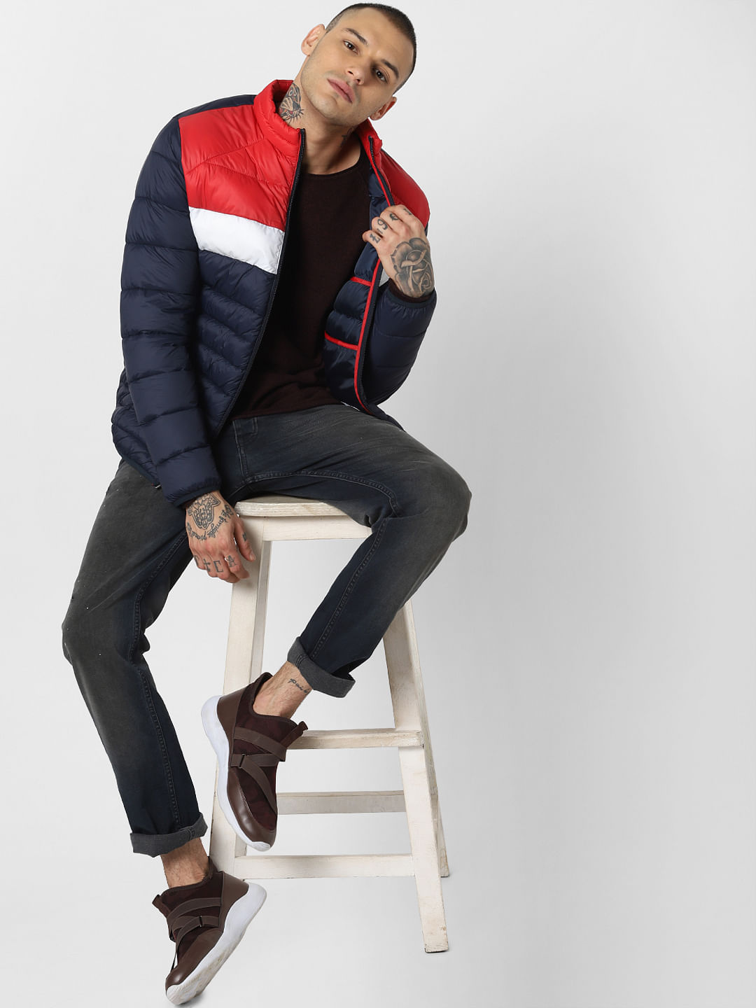 Red Colourblocked Puffer Jacket - S