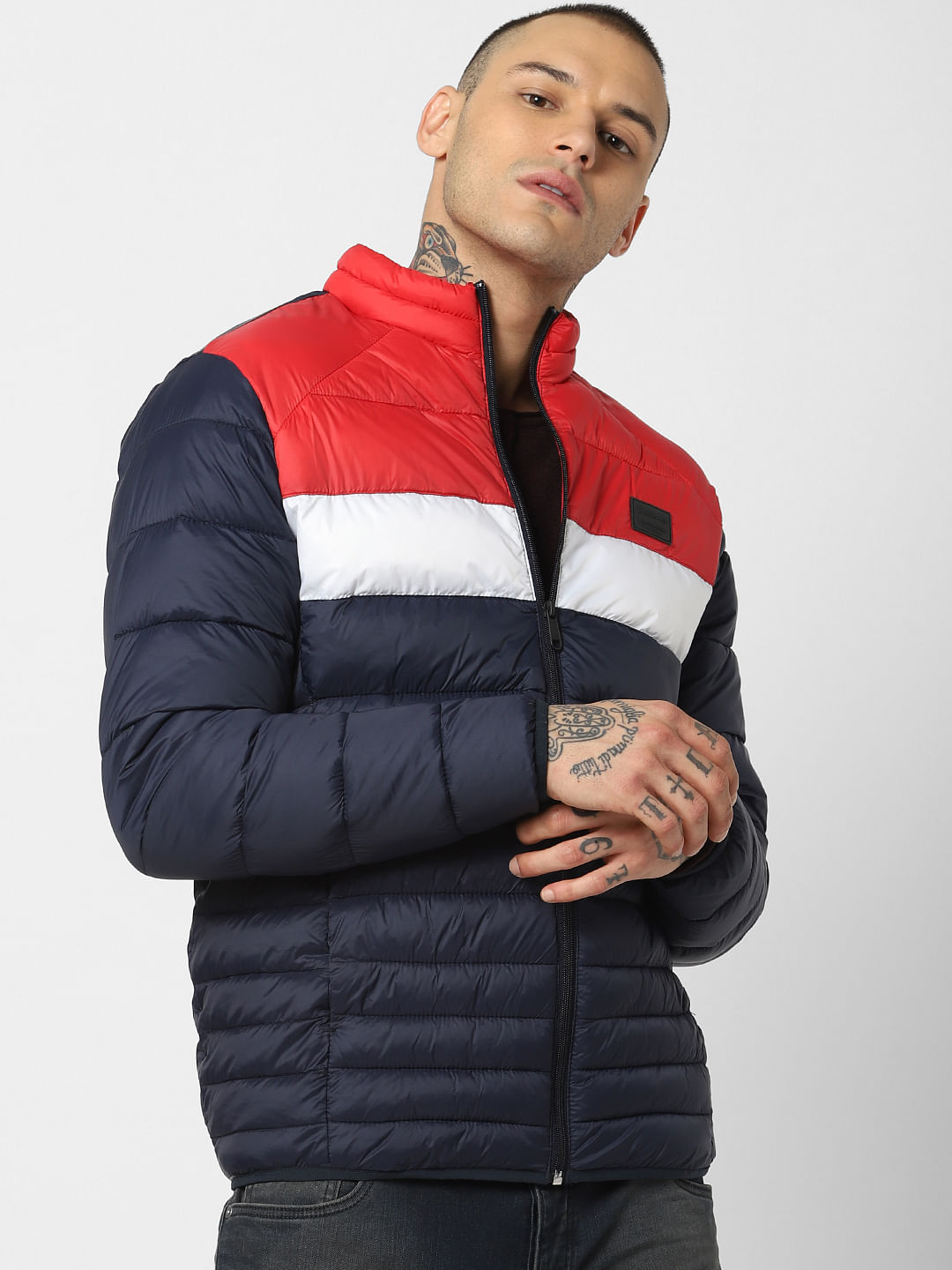 Red Colourblocked Puffer Jacket