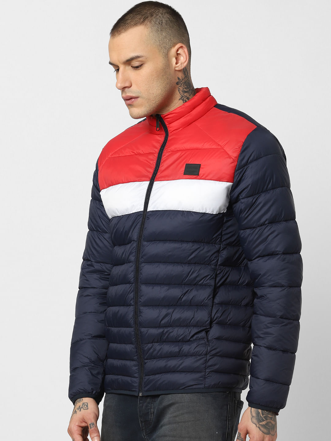 Red Colourblocked Puffer Jacket