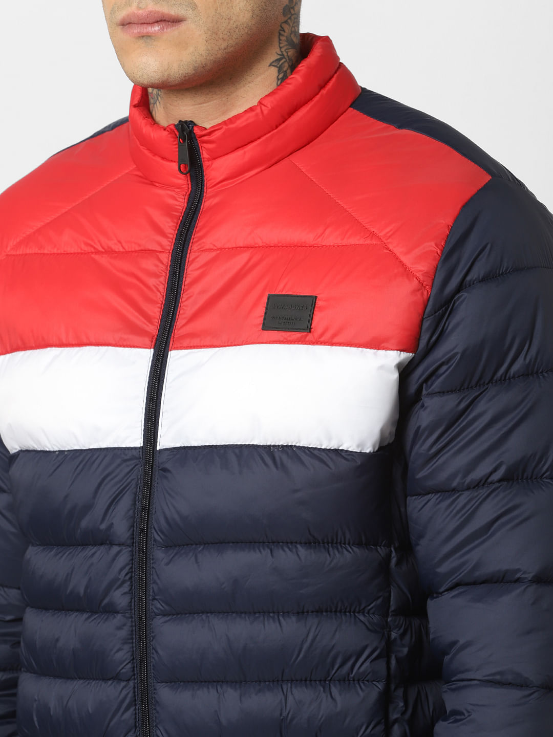 Red Colourblocked Puffer Jacket