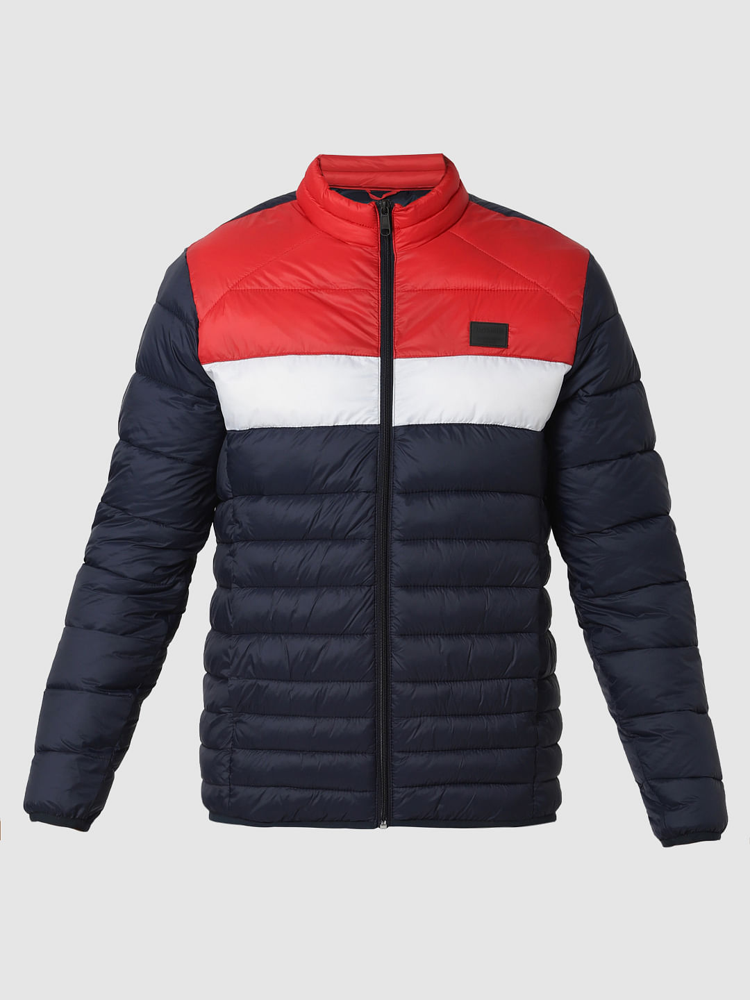 Red Colourblocked Puffer Jacket