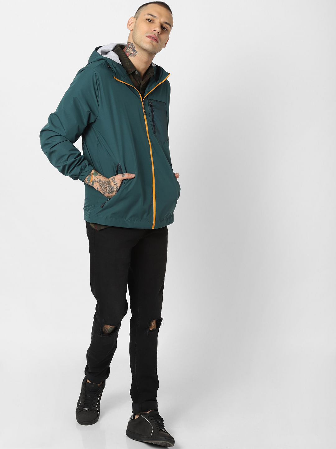 Green Zip Up Hooded Jacket - S