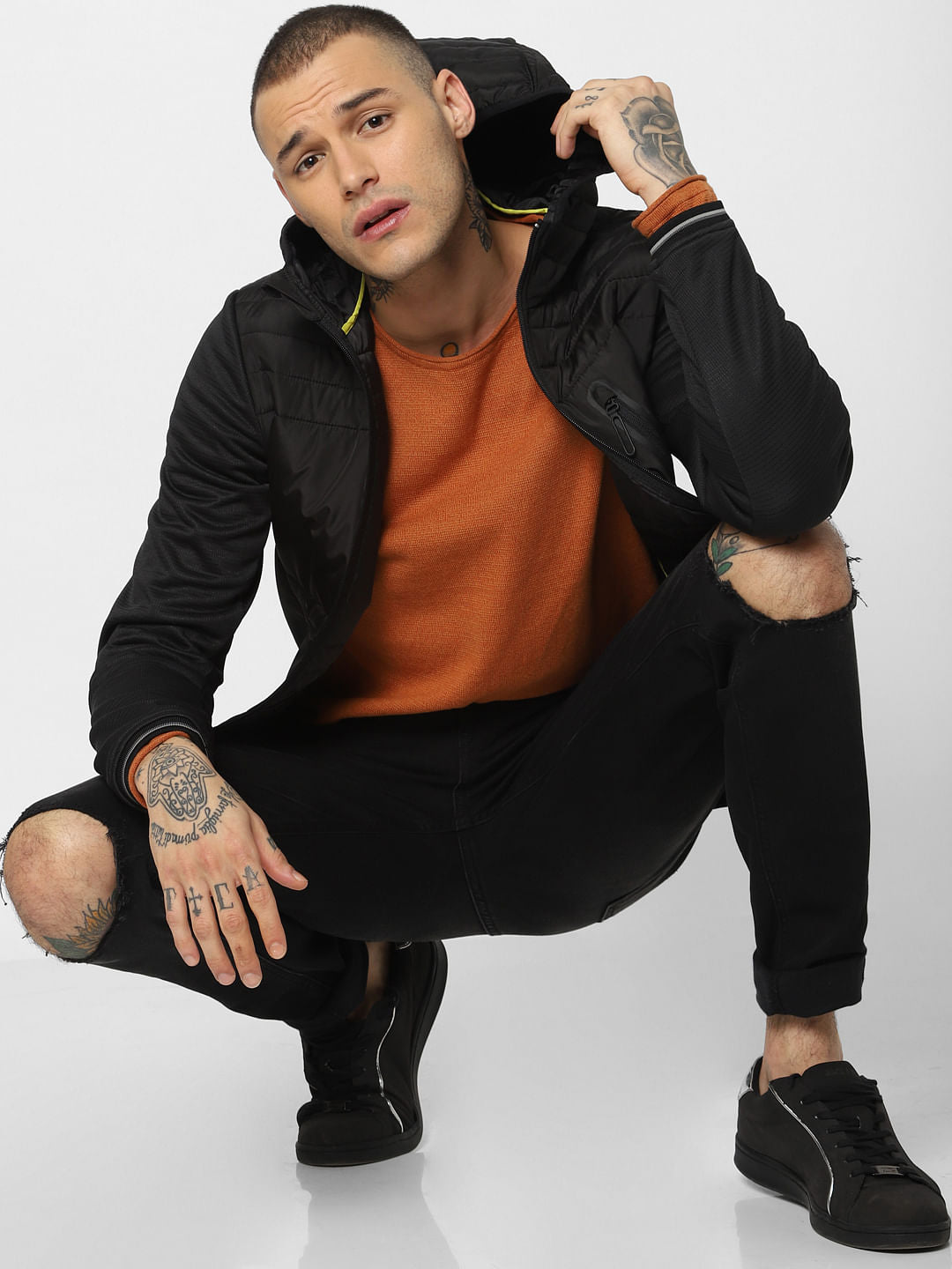Black Hooded Puffer Jackets - XXS