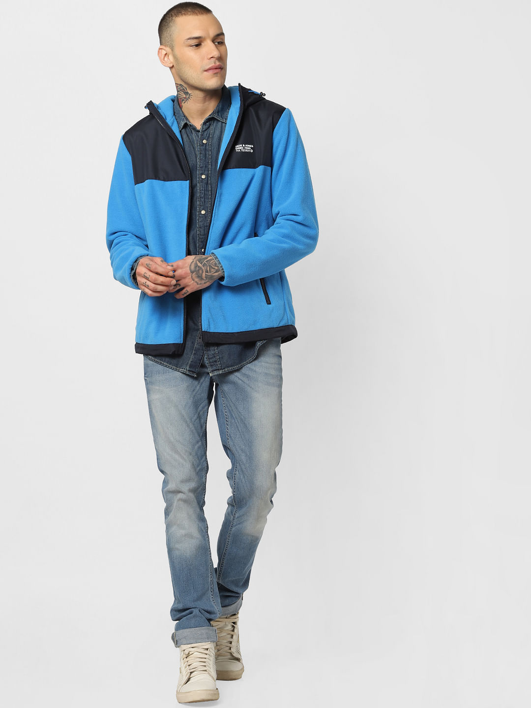 Blue Hooded Fleece Jacket - S