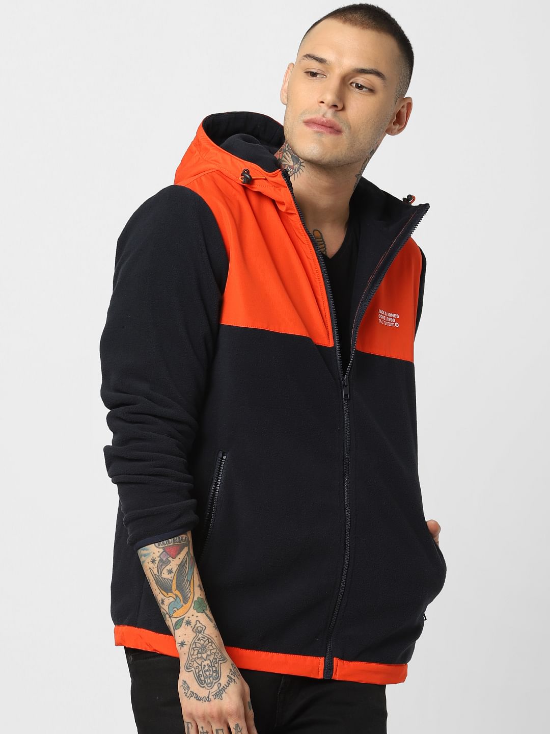 Orange Hooded Fleece Jacket
