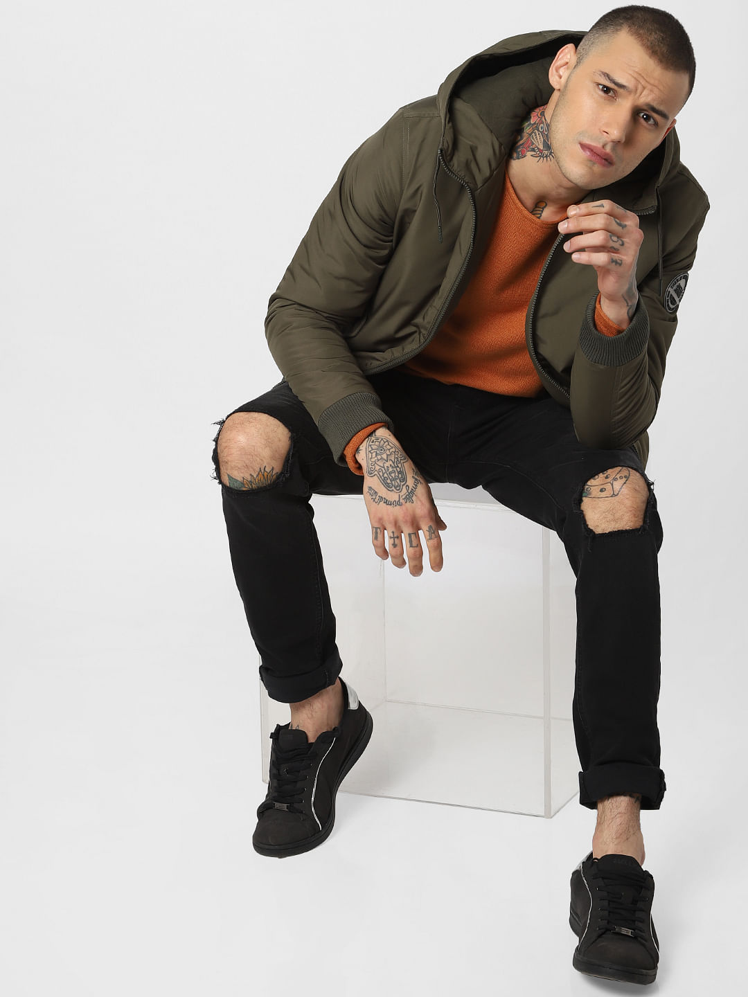 Green Flap Pockets Hooded Jacket - S