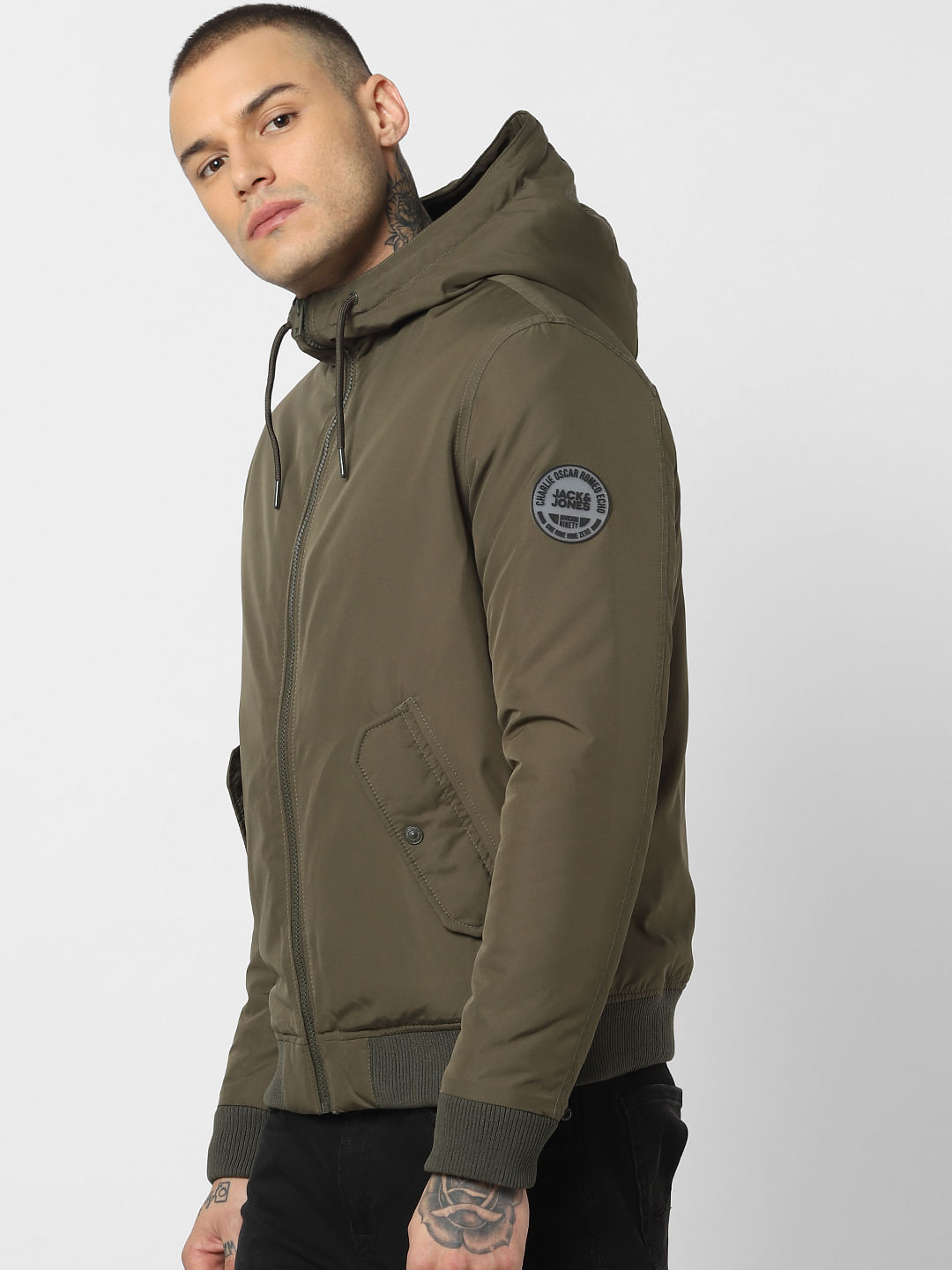 Green Flap Pockets Hooded Jacket