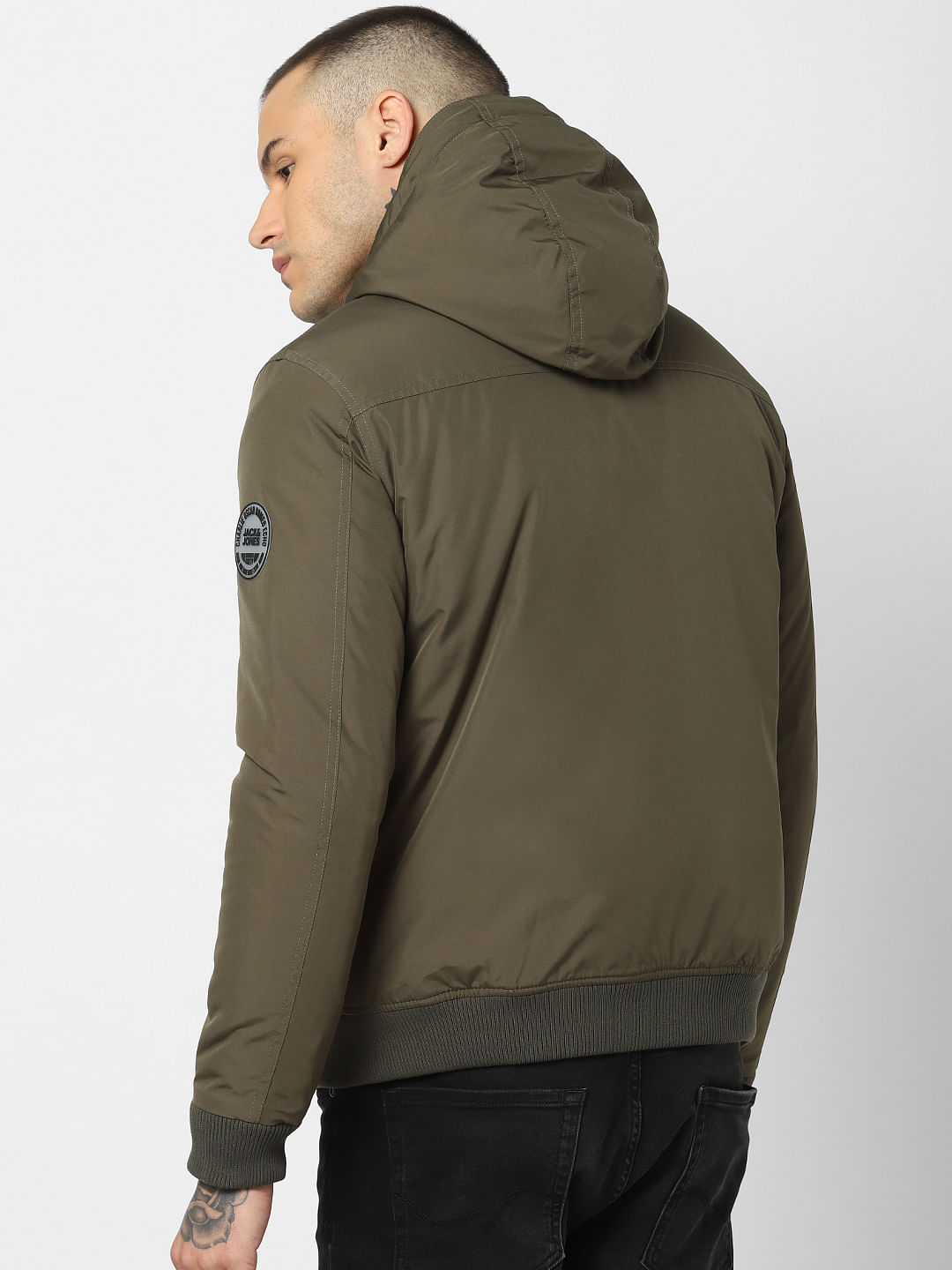Green Flap Pockets Hooded Jacket