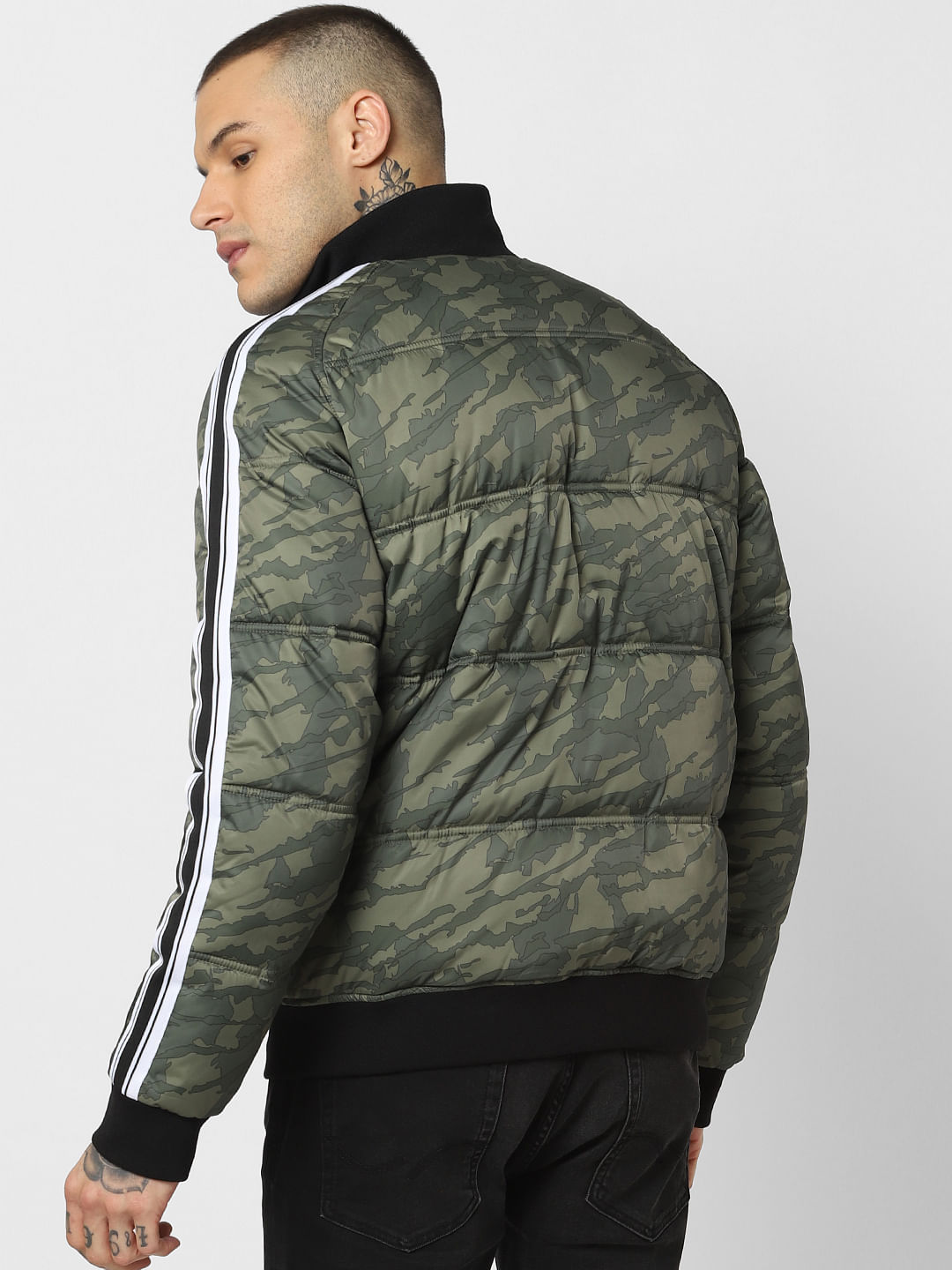 Green Camo Print Puffer Jacket