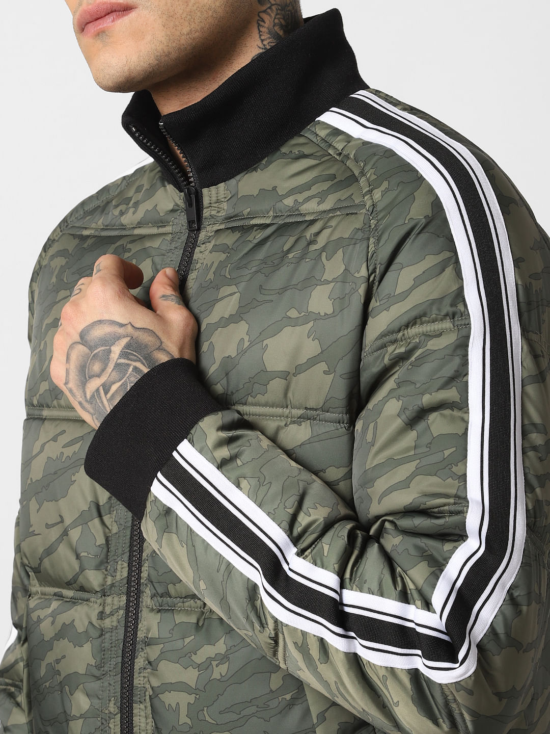 Green Camo Print Puffer Jacket