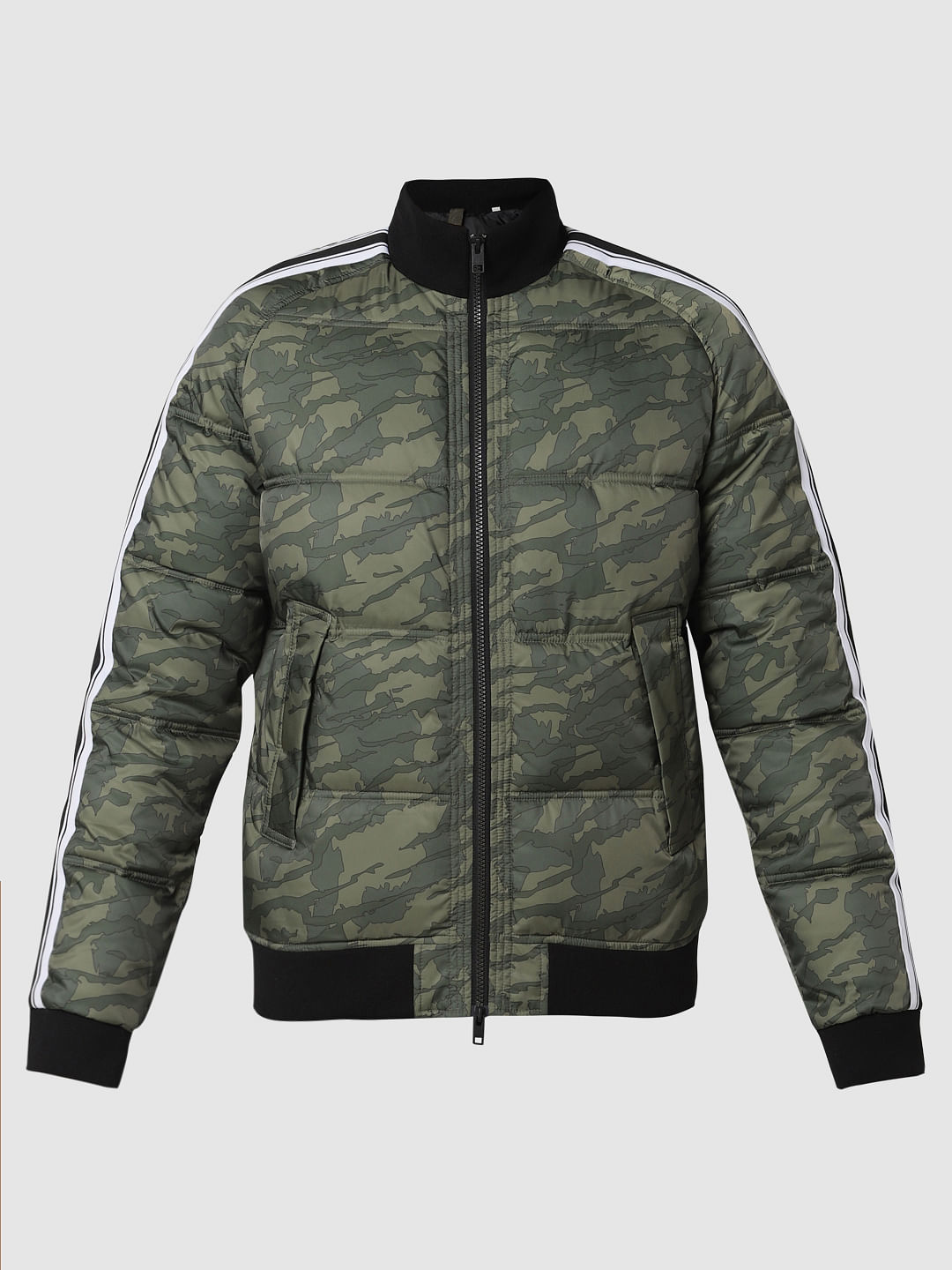 Green Camo Print Puffer Jacket
