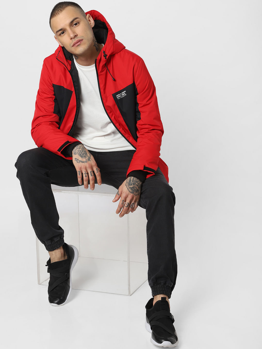 Red Zip Up Hooded Jacket - XS