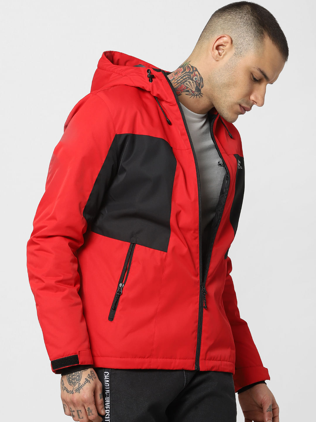 Red Zip Up Hooded Jacket