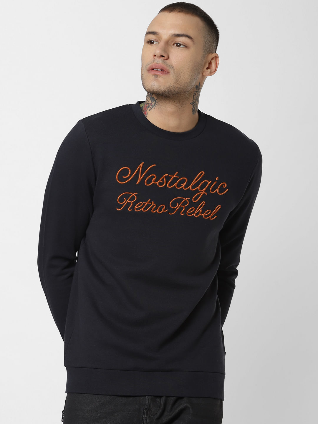 Dark Navy Text Print Sweatshirt