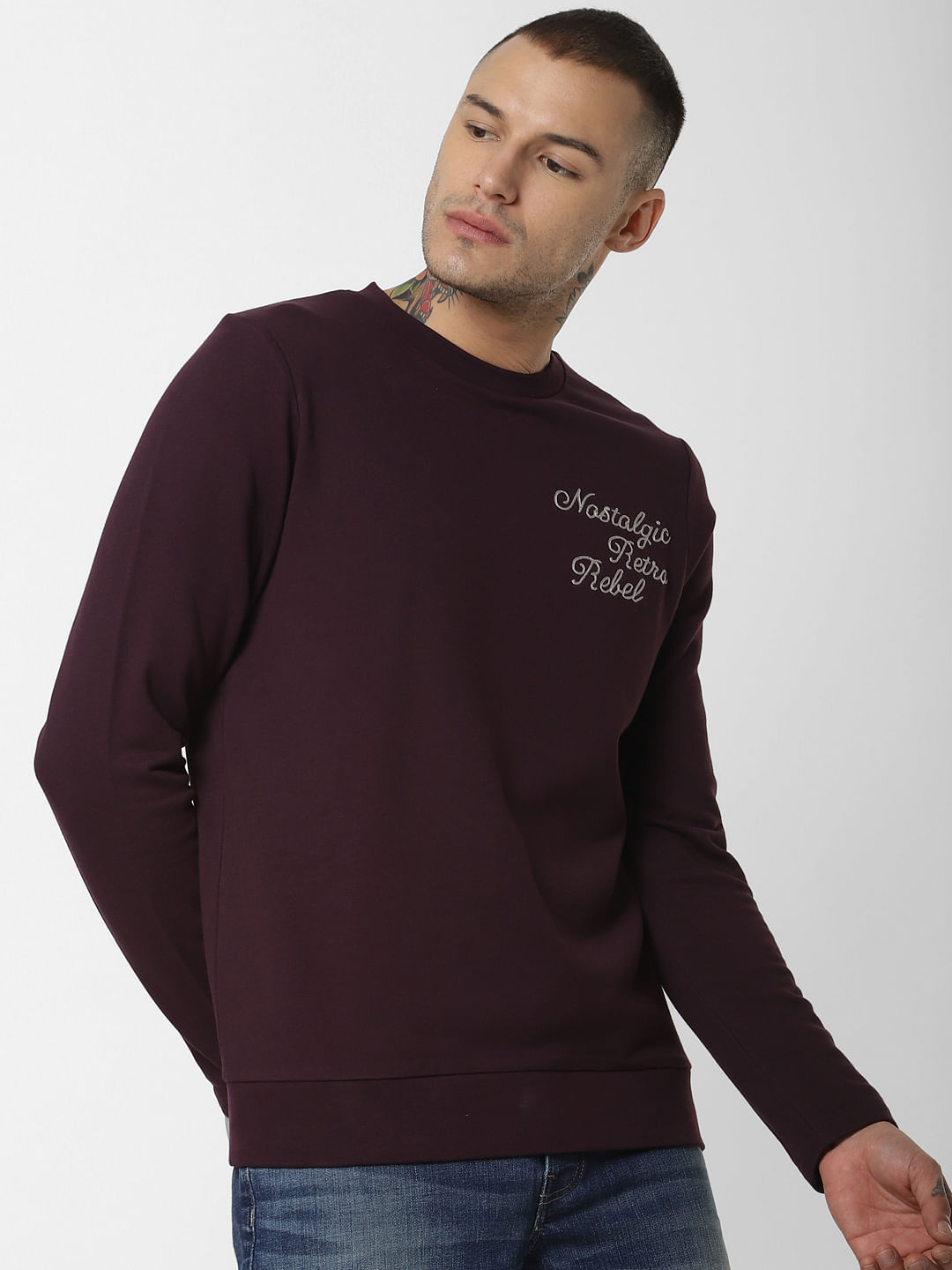 Dark Purple Text Print Sweatshirt