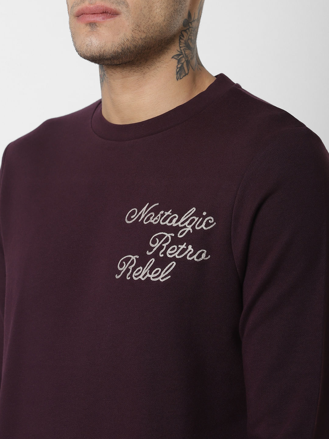 Dark Purple Text Print Sweatshirt