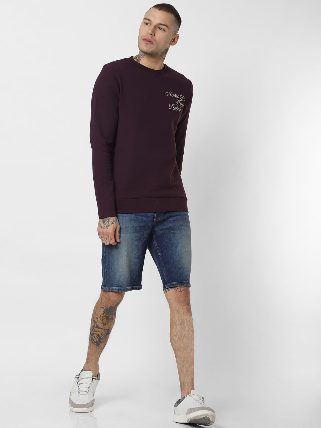 Dark Purple Text Print Sweatshirt